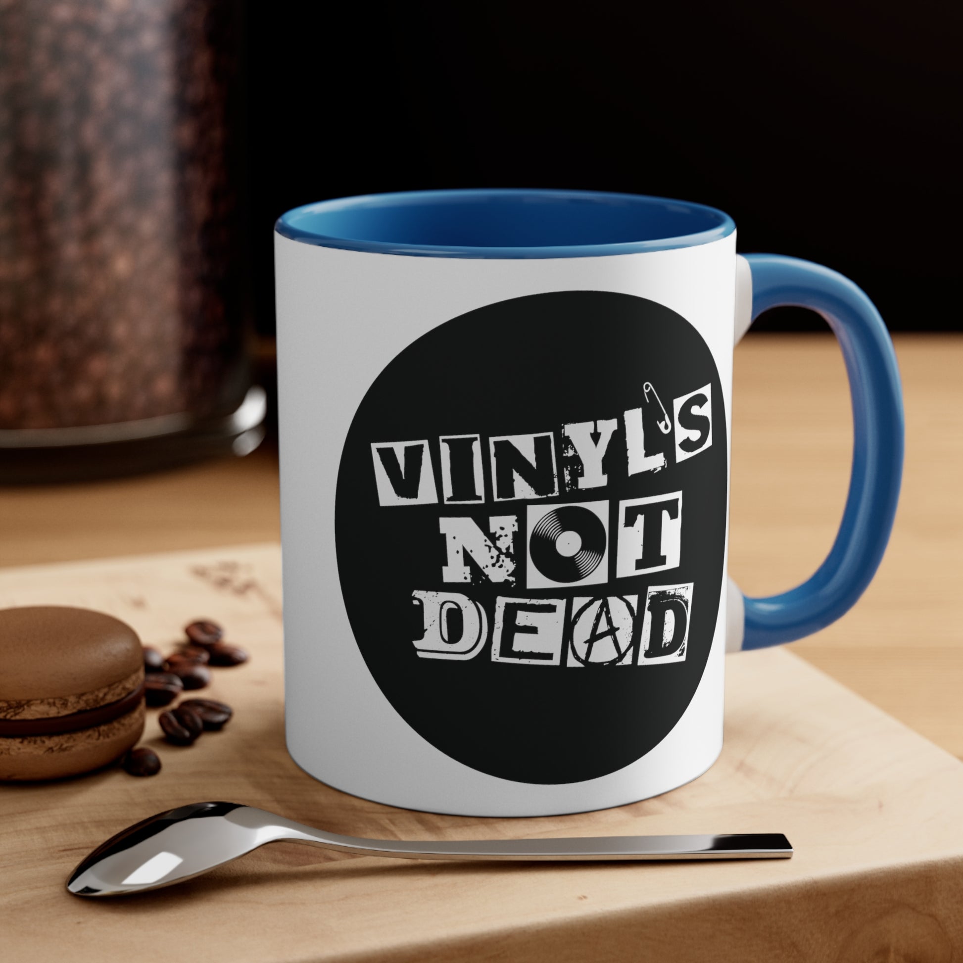 Vinyl Record Themed 11oz Accent Coffee Mug - Vinyl is Not Dead Light Blue