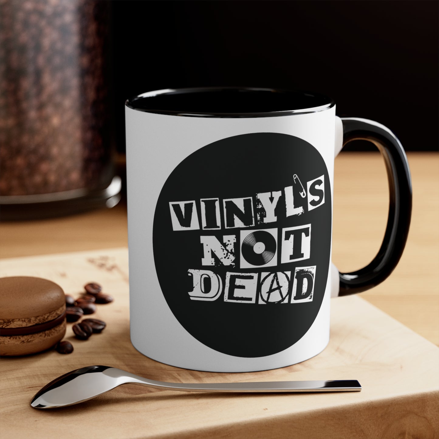 Vinyl Record Themed 11oz Accent Coffee Mug - Vinyl is Not Dead Black