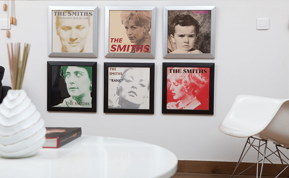 6 Black and Silver Vinyl Record Frames with The Smiths  Albums on Wall