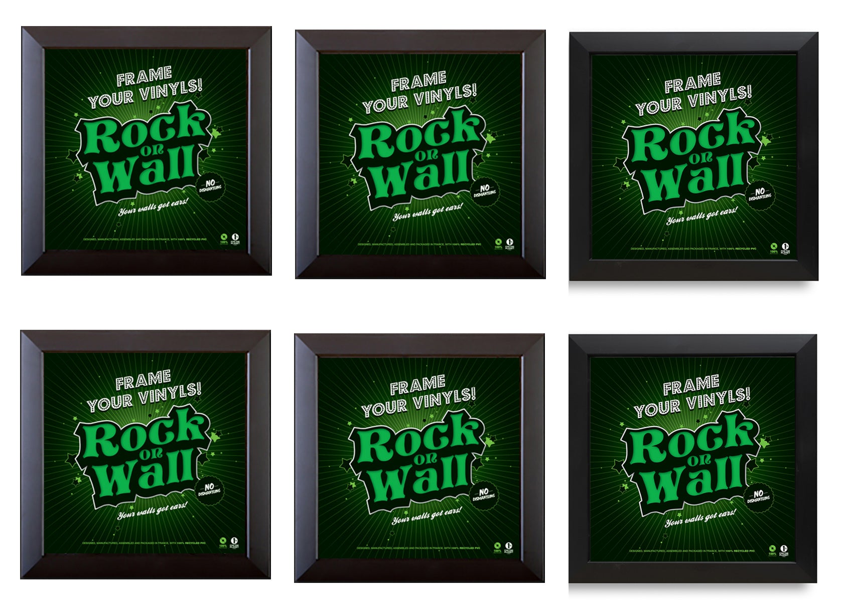 Set of 6 Black Vinyl Record Wall Display Frames