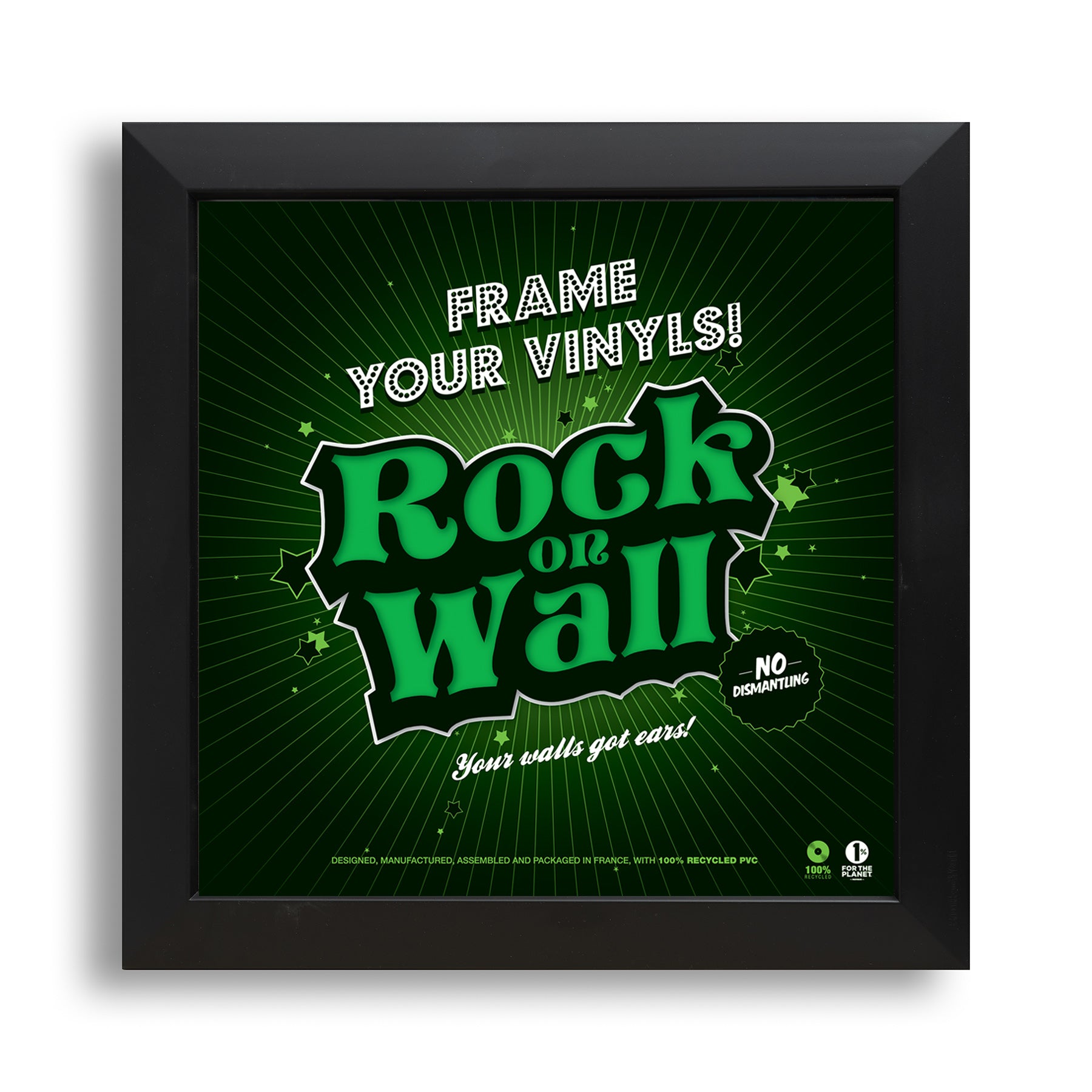 Black Vinyl Record Frame by Rock on Wall