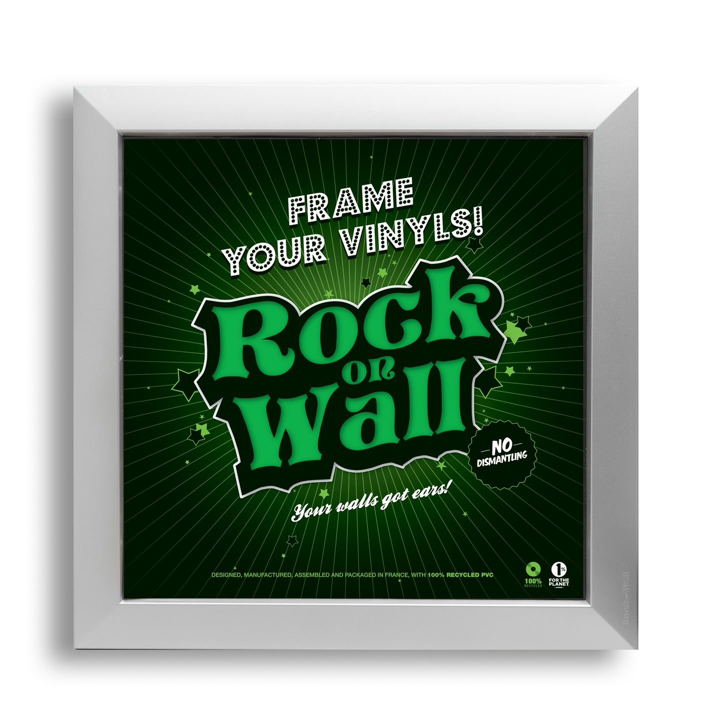 Silver Vinyl Record Frame by Rock on Wall